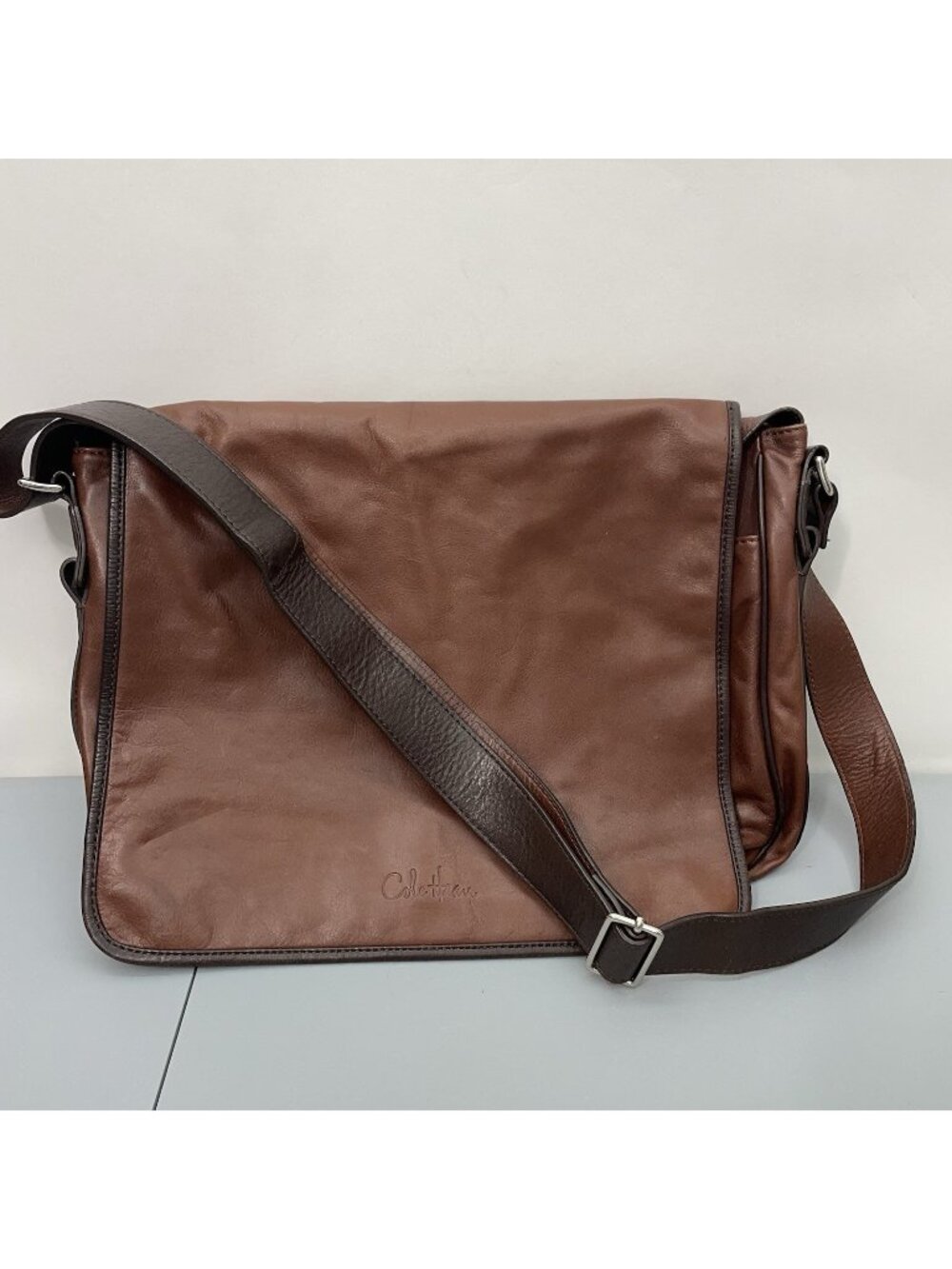 Cole Haan Messenger Shoulder Bag Laptop Computer Brown Soft Supple Leather